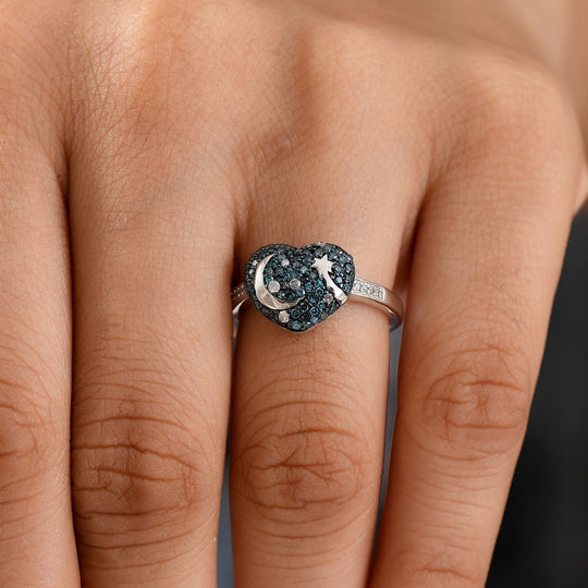 GP Celestial Dream Kollektion- Kanchanaburi Blauer Saphir, Blauer Diamant Ring 925 Silber rhodiniert (Größe 19.00) ca. 0.50 ct