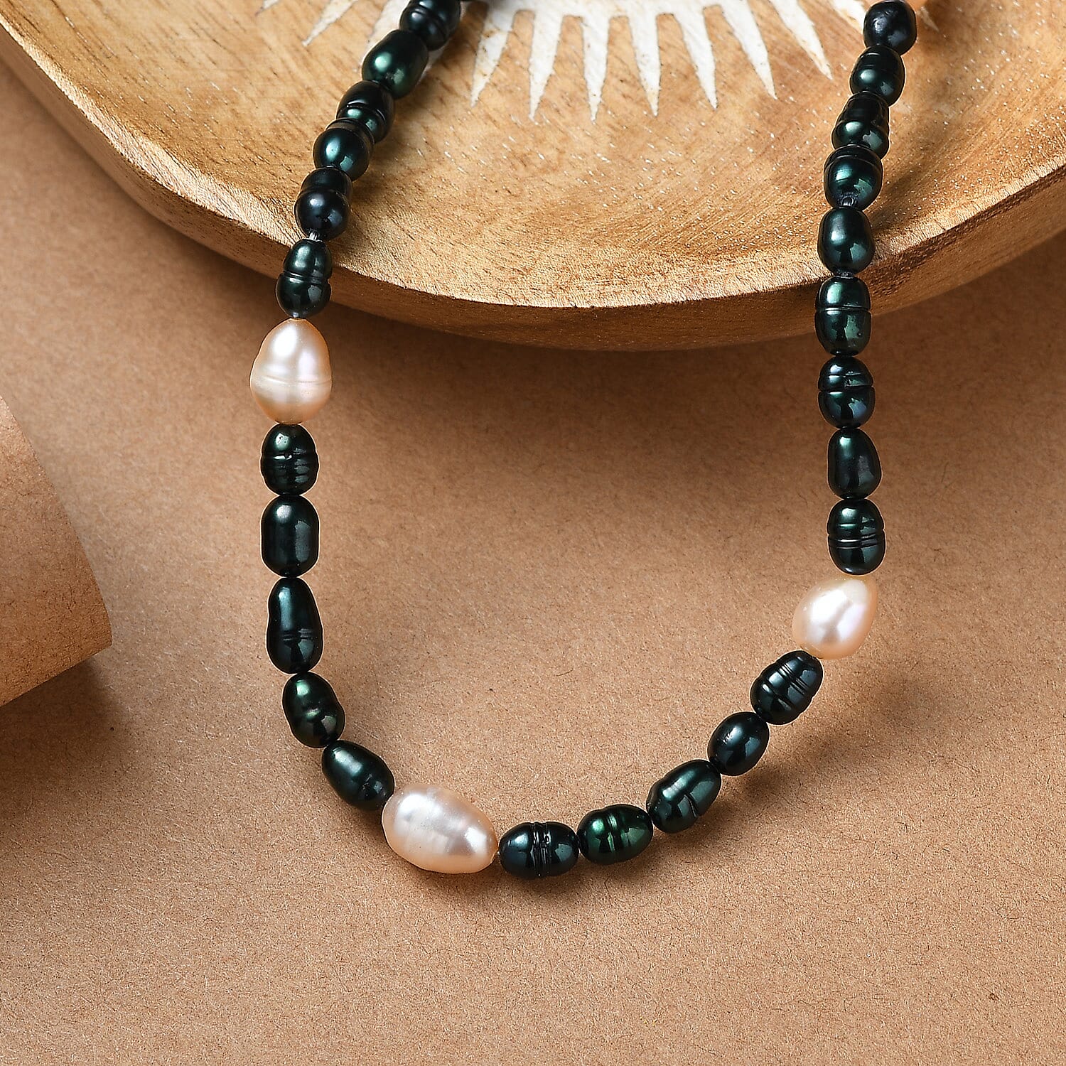 Grüne Perle, Süßwasser Perle Halskette ca. 45 cm 316L Edelstahl (7-8 Werktage Lieferzeit)