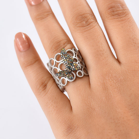 GP Trionfo Kolleketion- Kanchanaburi Blauer Saphir, Blauer Diamant Ring 925 Silber rhodiniert (Größe 17.00) ca. 0.54 ct