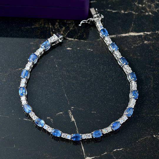 D joy Kyanit, Premium Regenbogen Mondstein Armband ca. 19 cm 925 Silber rhodiniert ca. 10,86 ct.