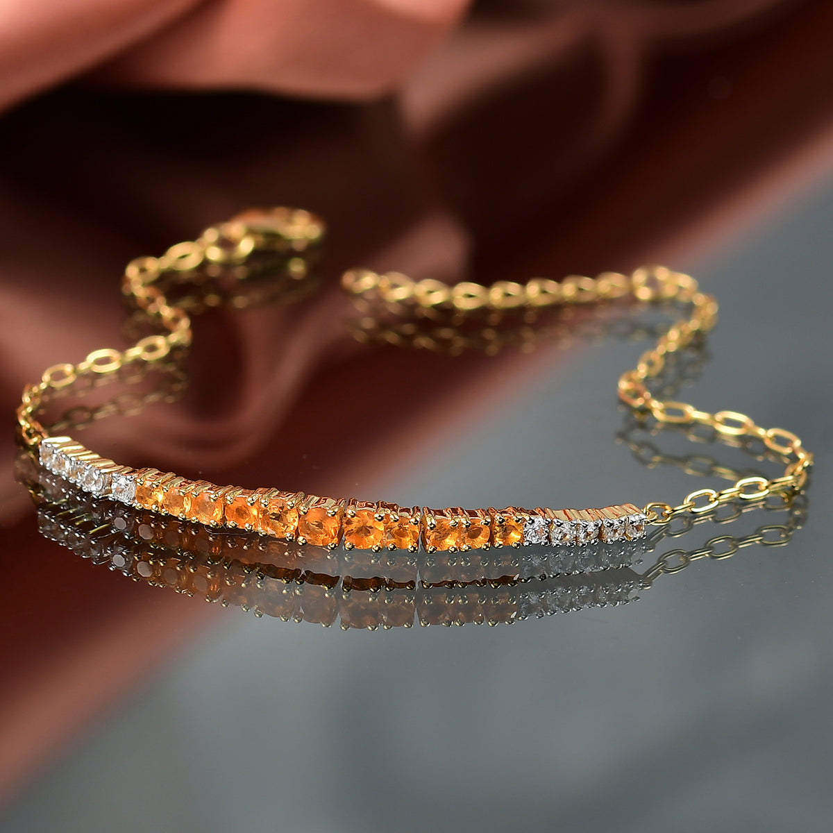 D'joy Feueropal Armband ca. 19 cm + 2.5 cm extender, 925 Silber 750 Gelb Vergoldet ca. 1.04 ct
