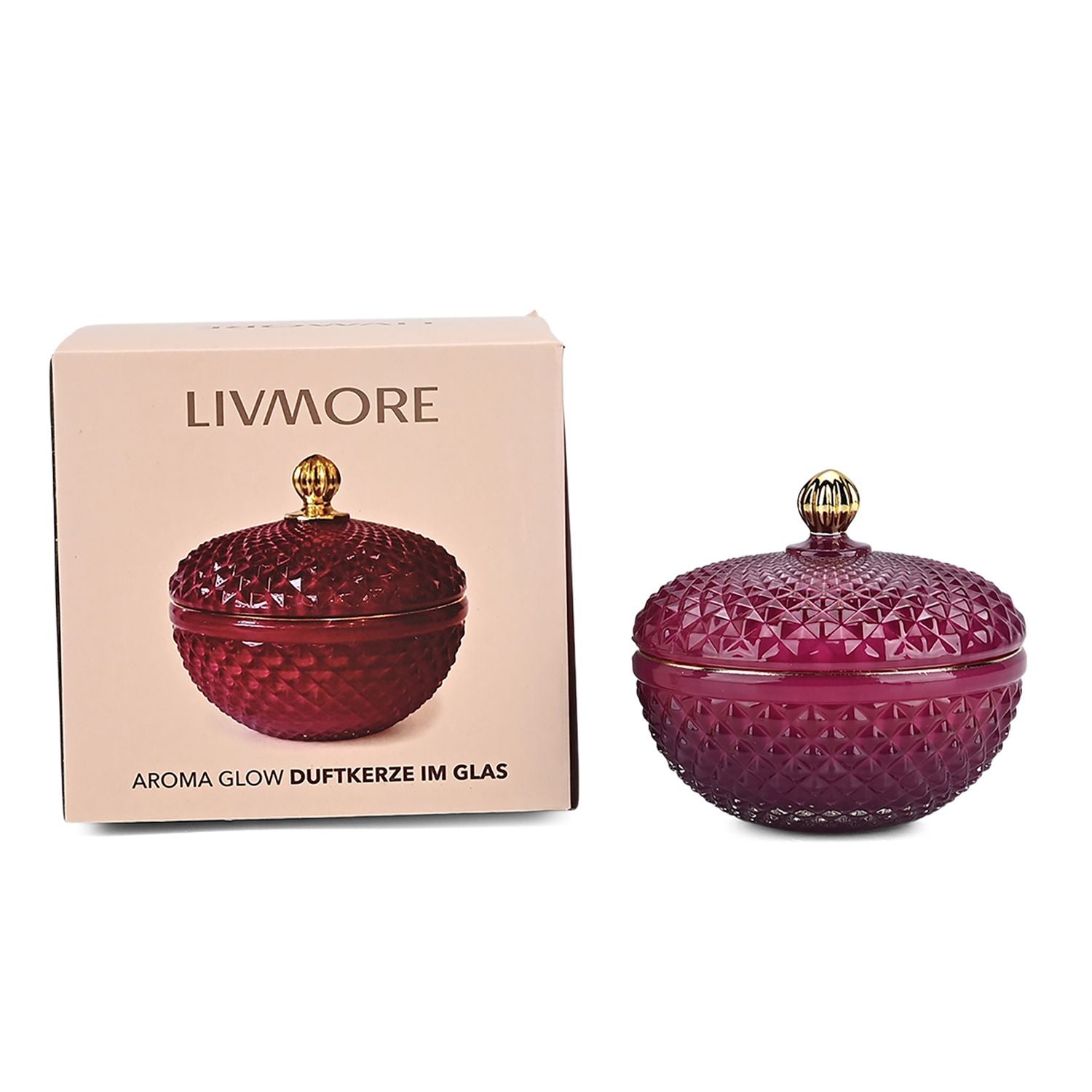 LIVMORE - Duftkerze im dekorativen Glas, Tabak und Oudh, 36 Std. Brenndauer, Purpurrot