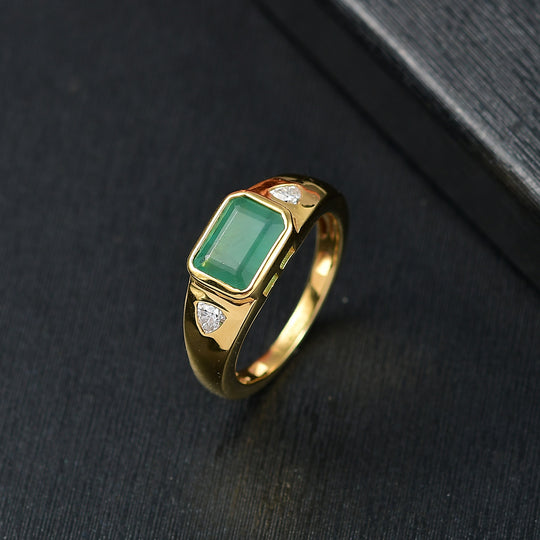 D joy Socoto Smaragd, Moissanit Ring 925 Silber 750 Gelbgold Vermeil (Größe 18.00) ca. 1.84 ct