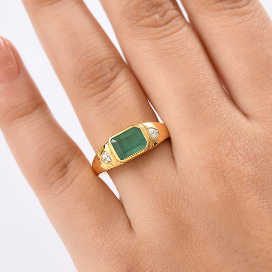 D joy Socoto Smaragd, Moissanit Ring 925 Silber 750 Gelbgold Vermeil (Größe 18.00) ca. 1.84 ct