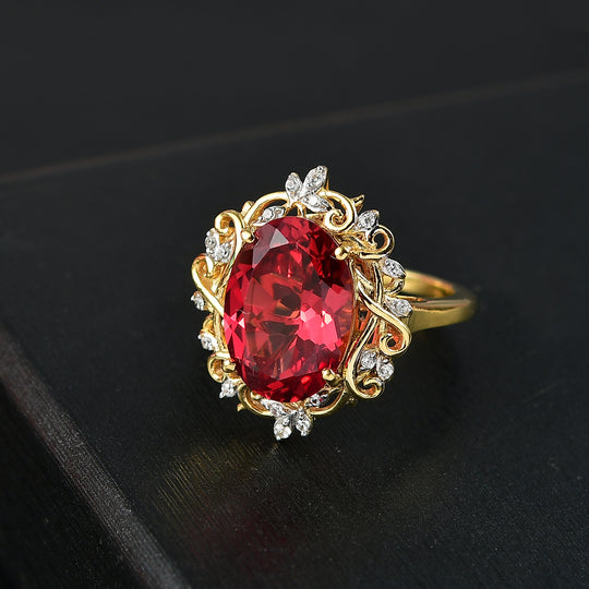 Djoy Lab Created Padparadscha Saphir, Weißer Zirkon Ring 925 Silber 750 Gelbgold Vermeil (Größe 17.00) ca. 8.43 ct