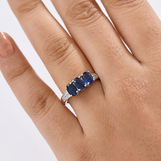 AA Kyanit, Weißer Zirkon Ring 925 Silber platiniert (Größe 20.00) ca. 2.03 ct