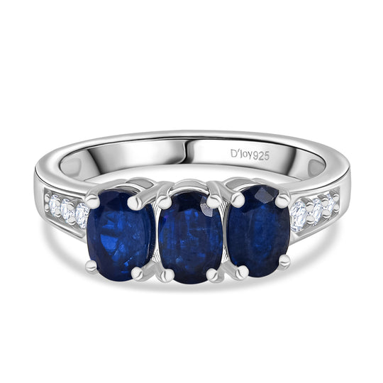 AA Kyanit, Weißer Zirkon Ring 925 Silber platiniert (Größe 20.00) ca. 2.03 ct