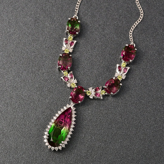 Garden Majesty - D joy Wassermelonen Quarz Triplette Halskette ca. 45 cm 925 Silber rhodiniert ca. 27,56 ct.