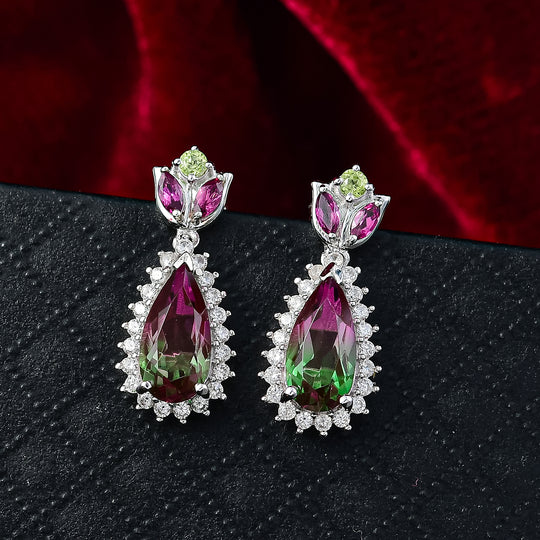 Garden Majesty - D joy Wassermelonen Quarz Triplette, Rhodolith Granat Ohrringe 925 Silber rhodiniert ca. 5,27 ct.