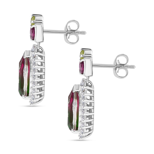 Garden Majesty - D joy Wassermelonen Quarz Triplette, Rhodolith Granat Ohrringe 925 Silber rhodiniert ca. 5,27 ct.