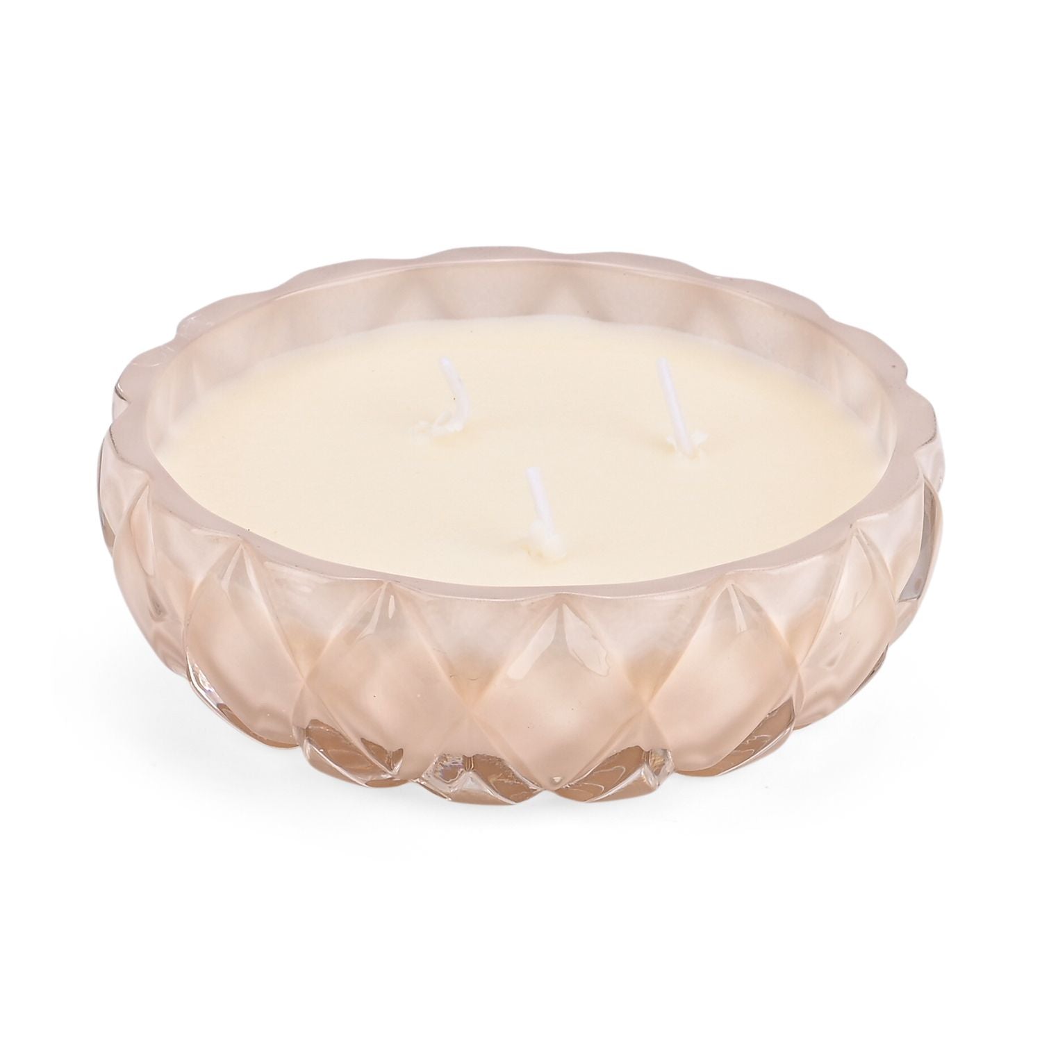 LIVMORE - Duftkerze Winterzauber-Design, 25 Std. Brenndauer, 150g, 4,5 ml ätherisches Öl, Rose und Bergamotte, Rosa-Beige