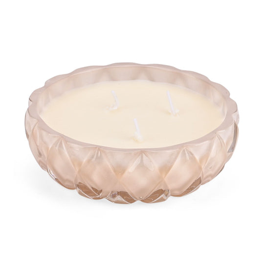 LIVMORE - Duftkerze Winterzauber-Design, 25 Std. Brenndauer, 150g, 4,5 ml ätherisches Öl, Rose und Bergamotte, Rosa-Beige