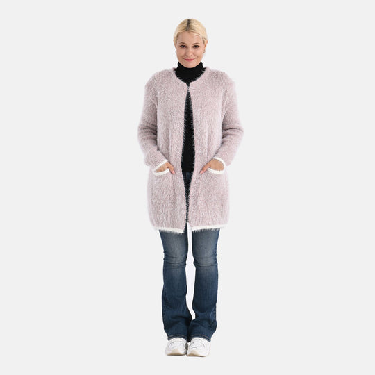 Kuschelweicher, langer Übergangs-Cardigan mit 2 Taschen, gestrickt, Rot