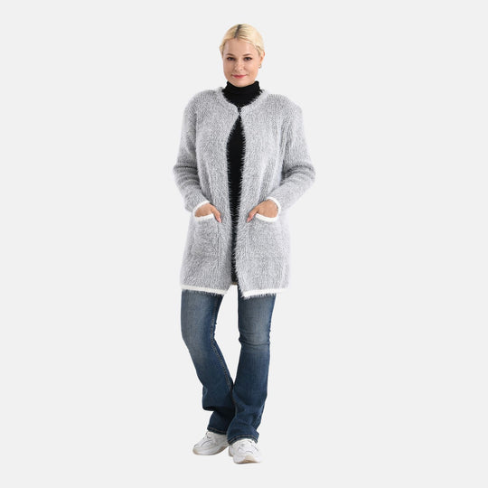 Kuschelweicher, langer Übergangs-Cardigan mit 2 Taschen, gestrickt, Rot
