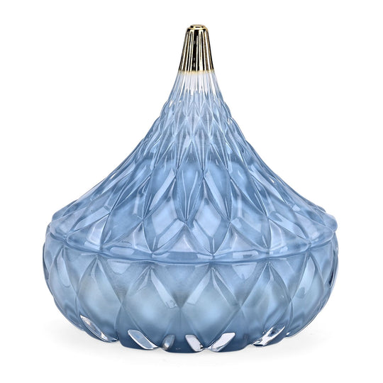LIVMORE - Duftkerze Winterzauber-Design, 25 Std. Brenndauer, 150g, 4,5 ml ätherisches Öl, Amber und Pfingstrose, Blau