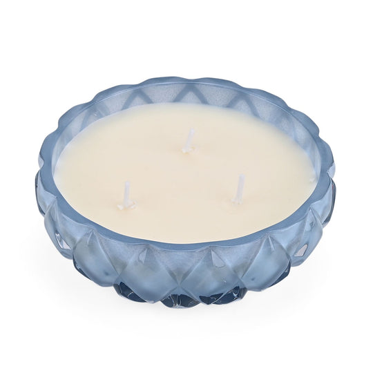 LIVMORE - Duftkerze Winterzauber-Design, 25 Std. Brenndauer, 150g, 4,5 ml ätherisches Öl, Amber und Pfingstrose, Blau