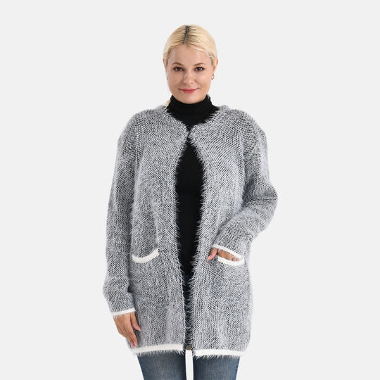 Kuschelweicher, langer Übergangs-Cardigan mit 2 Taschen, gestrickt, Rot
