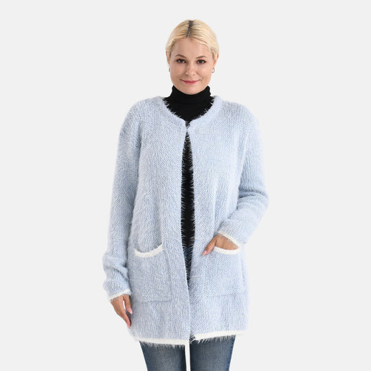 Kuschelweicher, langer Übergangs-Cardigan mit 2 Taschen, gestrickt, Rot