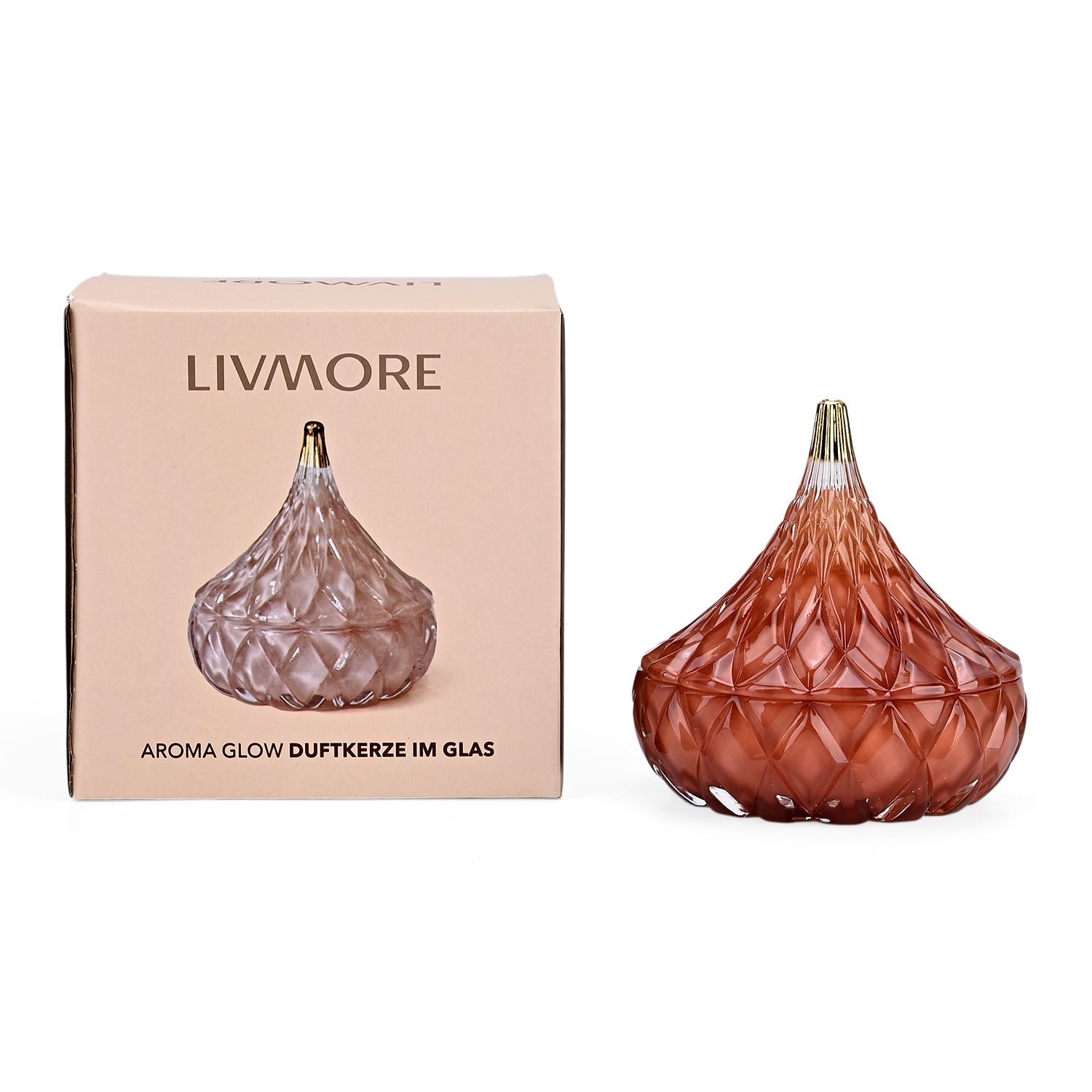 LIVMORE - Duftkerze Winterzauber-Design, 25 Std. Brenndauer, 150g, 4,5 ml ätherisches Öl, Jasmin und Neroli, Dunkelrot