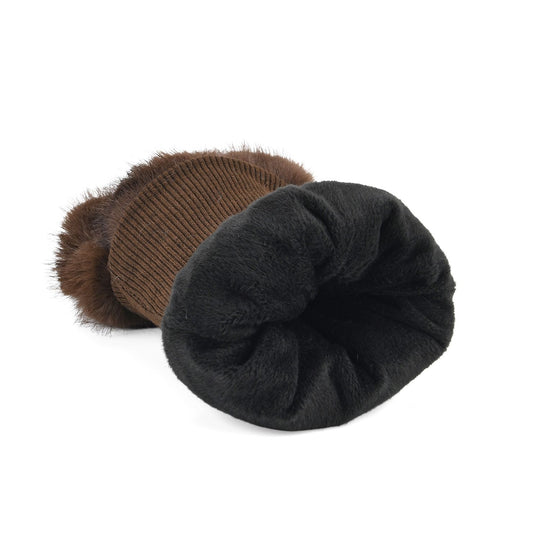 Flauschige Fäustlinge mit Kunstfell und Strickbündchen, Einheitsgröße, Beige