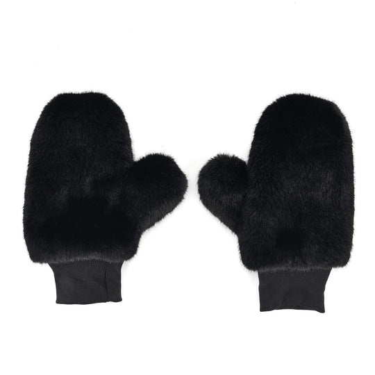 Flauschige Fäustlinge mit Kunstfell und Strickbündchen, Einheitsgröße, Beige