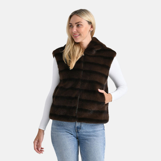Weste mit Kapuze aus Webpelz, Einheitsgröße, Beige