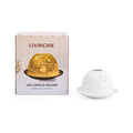 LED-Porzellan-Teelichthalter - Motiv Winterkapelle, 13-Farben-LED mit Fernbedienung, Durchmesser 10,5 cm, Höhe 7,5 cm