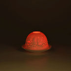 LED-Porzellan-Teelichthalter - Motiv Winterkapelle, 13-Farben-LED mit Fernbedienung, Durchmesser 10,5 cm, Höhe 7,5 cm