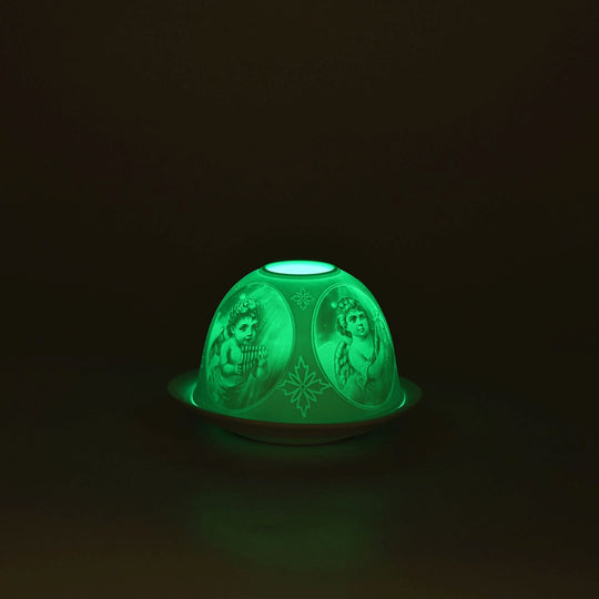 LED-Porzellan-Teelichthalter - Motiv Engel, 13-Farben-LED mit Fernbedienung, Durchmesser 10,5 cm, Höhe 7,5 cm