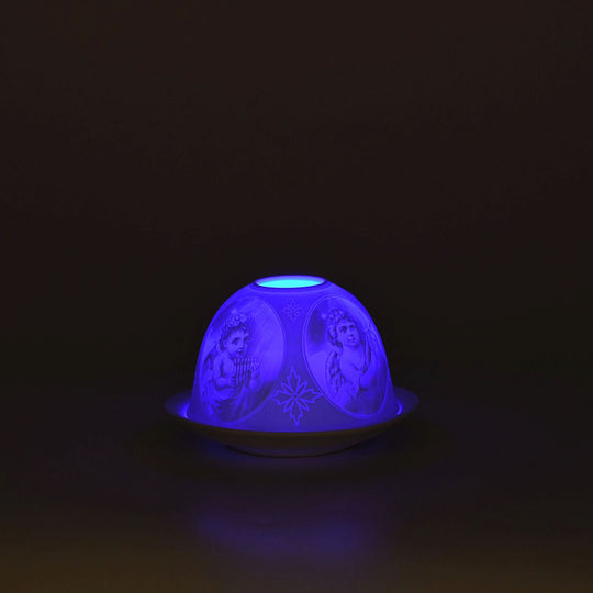 LED-Porzellan-Teelichthalter - Motiv Engel, 13-Farben-LED mit Fernbedienung, Durchmesser 10,5 cm, Höhe 7,5 cm