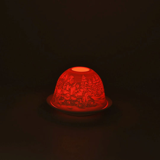 LED-Porzellan-Teelichthalter - Motiv Weihnachtsmann und Schneemann, 13-Farben-LED mit Fernbedienung, Durchmesser 10,5 cm, Höhe 7,5 cm