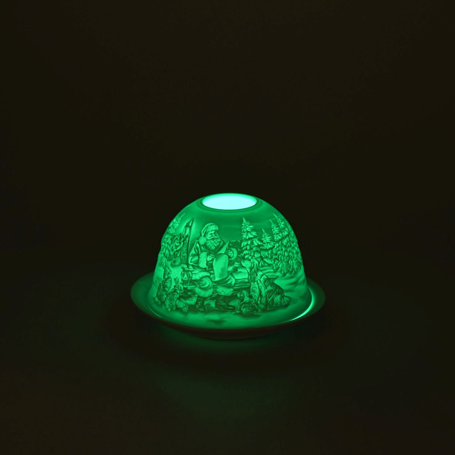 LED-Porzellan-Teelichthalter - Motiv Weihnachtsmann und Schneemann, 13-Farben-LED mit Fernbedienung, Durchmesser 10,5 cm, Höhe 7,5 cm