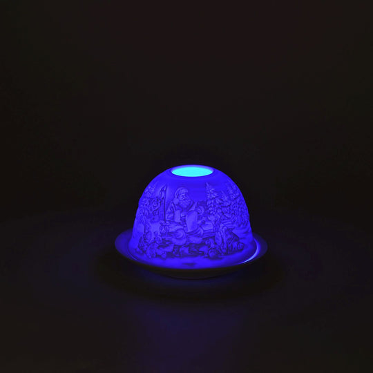 LED-Porzellan-Teelichthalter - Motiv Weihnachtsmann und Schneemann, 13-Farben-LED mit Fernbedienung, Durchmesser 10,5 cm, Höhe 7,5 cm
