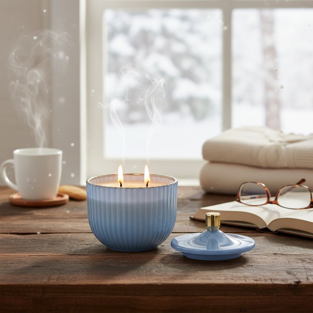Duftkerze im Glas mit Deckel, Luxusglas-Design, Tabak und Oud, Blau