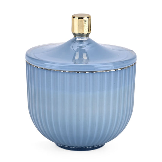 Duftkerze im Glas mit Deckel, Luxusglas-Design, Tabak und Oud, Blau
