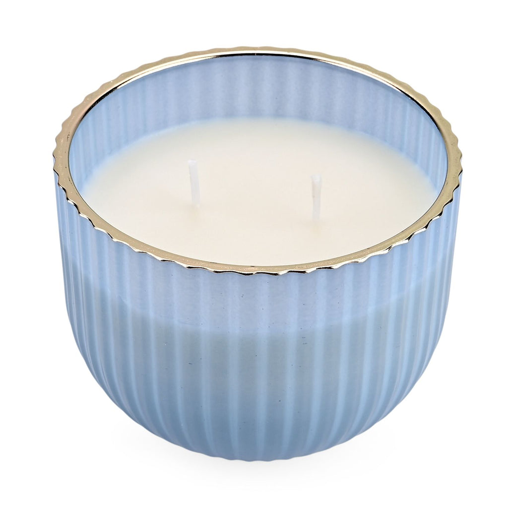 Duftkerze im Glas mit Deckel, Luxusglas-Design, Tabak und Oud, Blau
