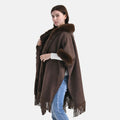 LA MAREY - Poncho aus Webpelz mit Fransen und Fleecefutter, Einheitsgröße, Braun
