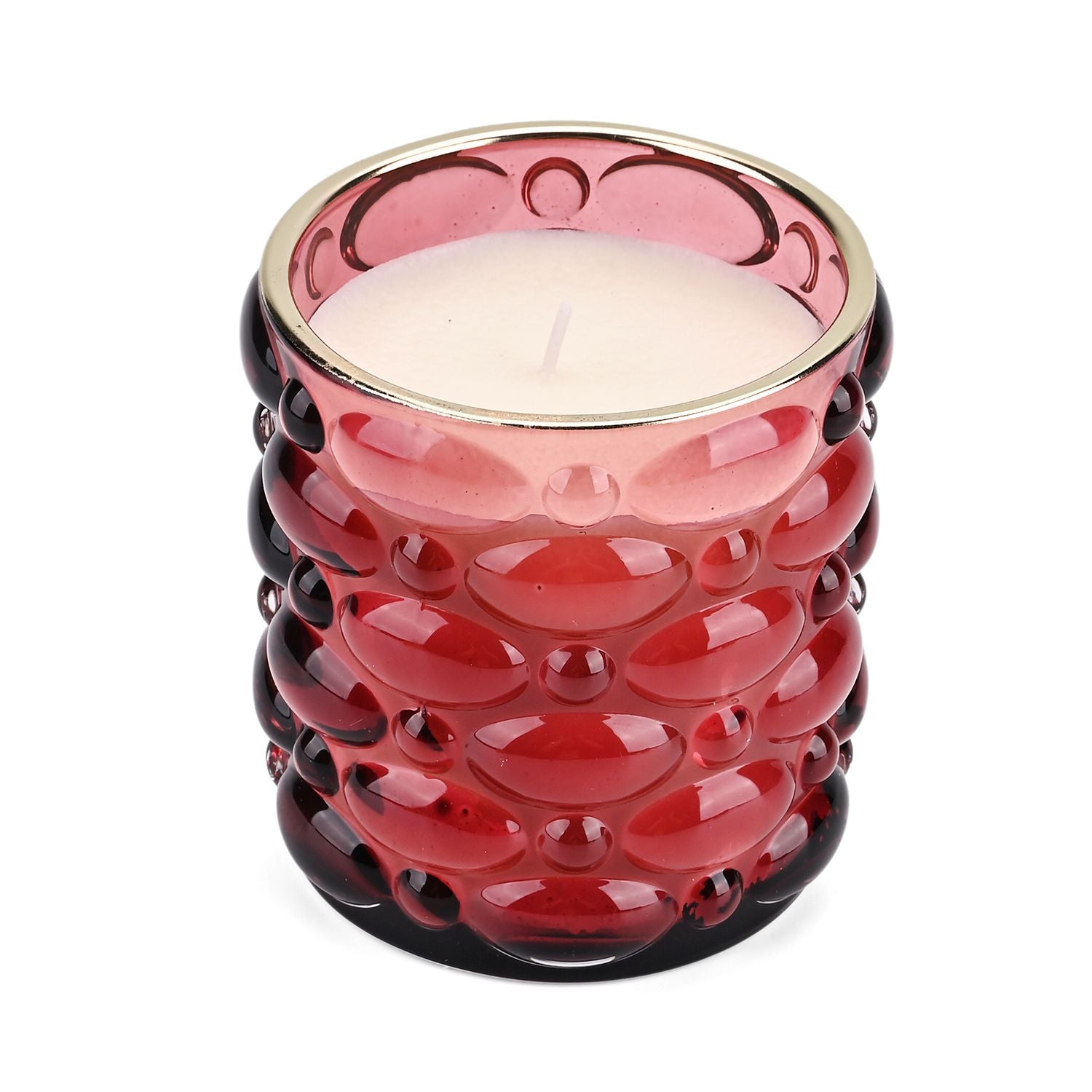 LIVMORE - Duftkerze im strukturierten Glas, 48 Std. Brenndauer, 280g, 8,4 ml ätherisches Öl,  Pink Champagner, 48 Std. Brenndauer, Rot