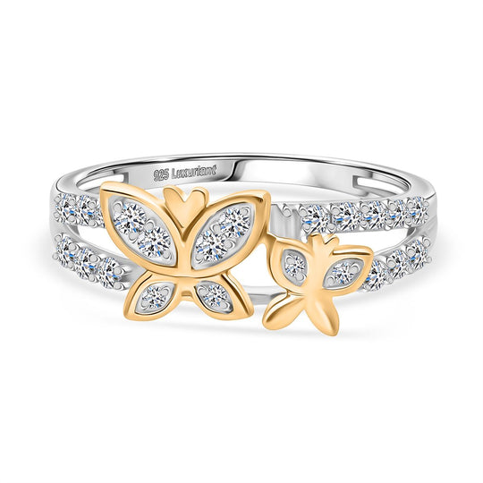 LUXURIANT DIAMOND -Lab Grown Diamant SI-GH Ring 925 Silber Rhodiniert und 750 Gelbgold Vermeil (Größe 21.00) ca. 0.50 ct