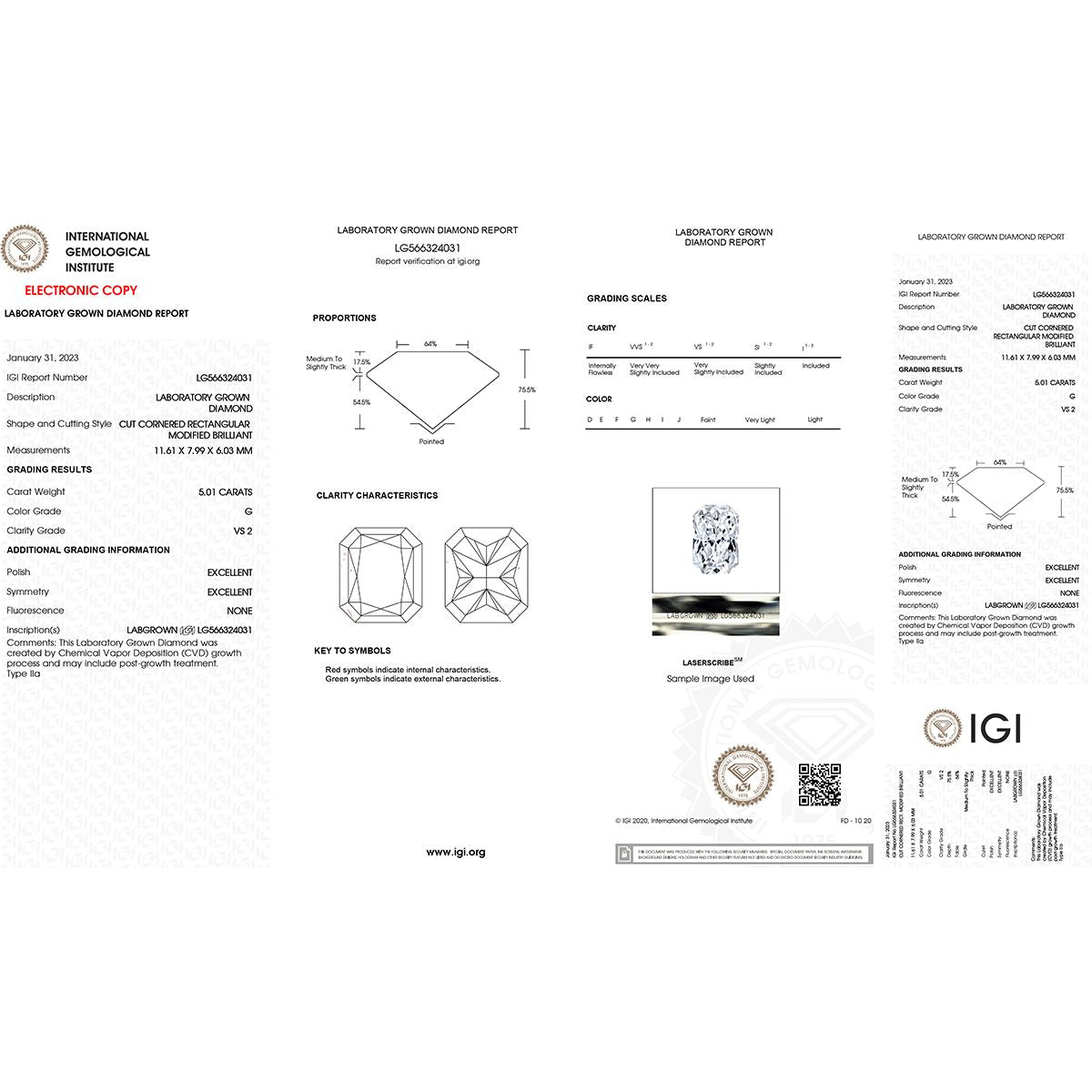 LUXURIANT DIAMOND - Lab Grown Diamant Radiant-Schliff, VS-G Ohrringe 950 Platin ca. 10.06 ct