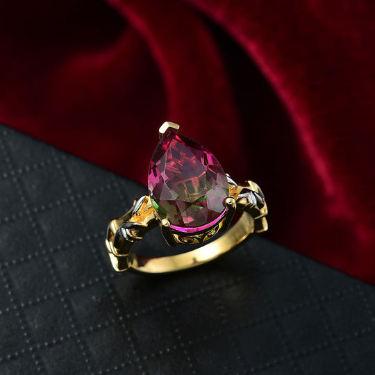 Blooming Petals - D joy Wassermelonen Quarz Triplette Ring 925 Silber platiniert und vergoldet (Größe 21.00) ca. 5.67 ct