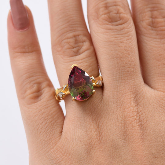 Blooming Petals - D joy Wassermelonen Quarz Triplette Ring 925 Silber platiniert und vergoldet (Größe 21.00) ca. 5.67 ct