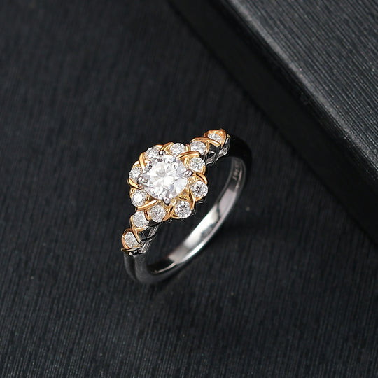 Moissanit Ring 925 Silber platiniert und vergoldet (Größe 18.00) ca. 0.74 ct
