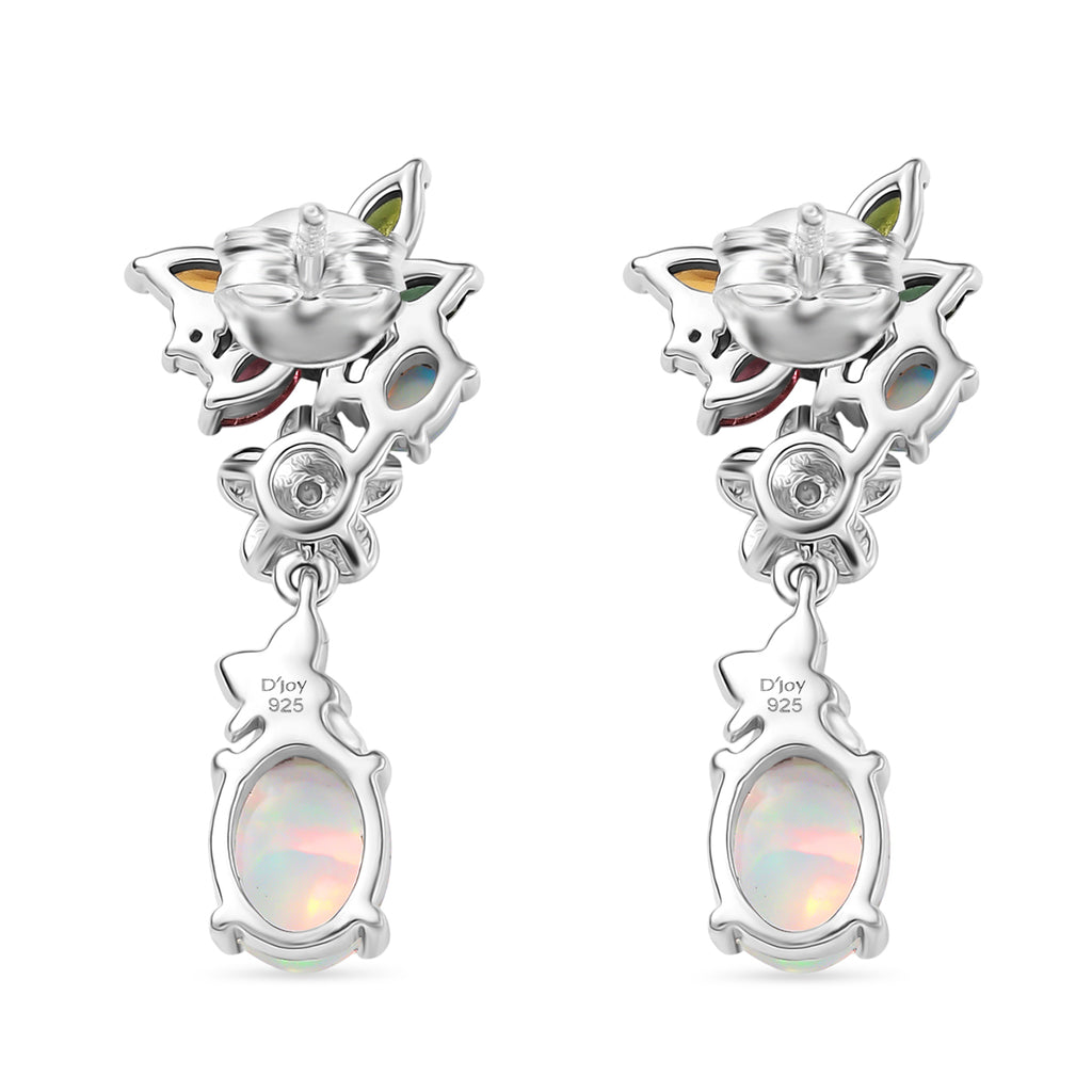 D joy AA Natürlicher, äthiopischer Welo Opal, Mehrfarbige-Turmalin Ohrringe, 925 Silber rhodiniert ca. 2,73 ct.