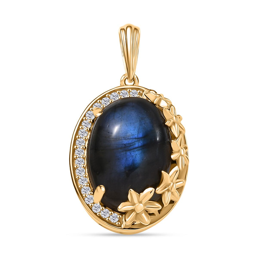 AAA Labradorit, Weißer Zirkon Anhänger Messing ca. 7.32 ct