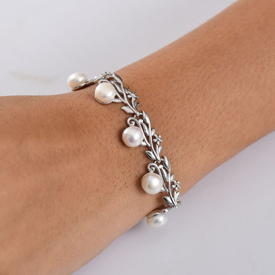 Süßwasser Perle (7.5-8 mm) Armband ca. 19 cm, nickelfreies Messing