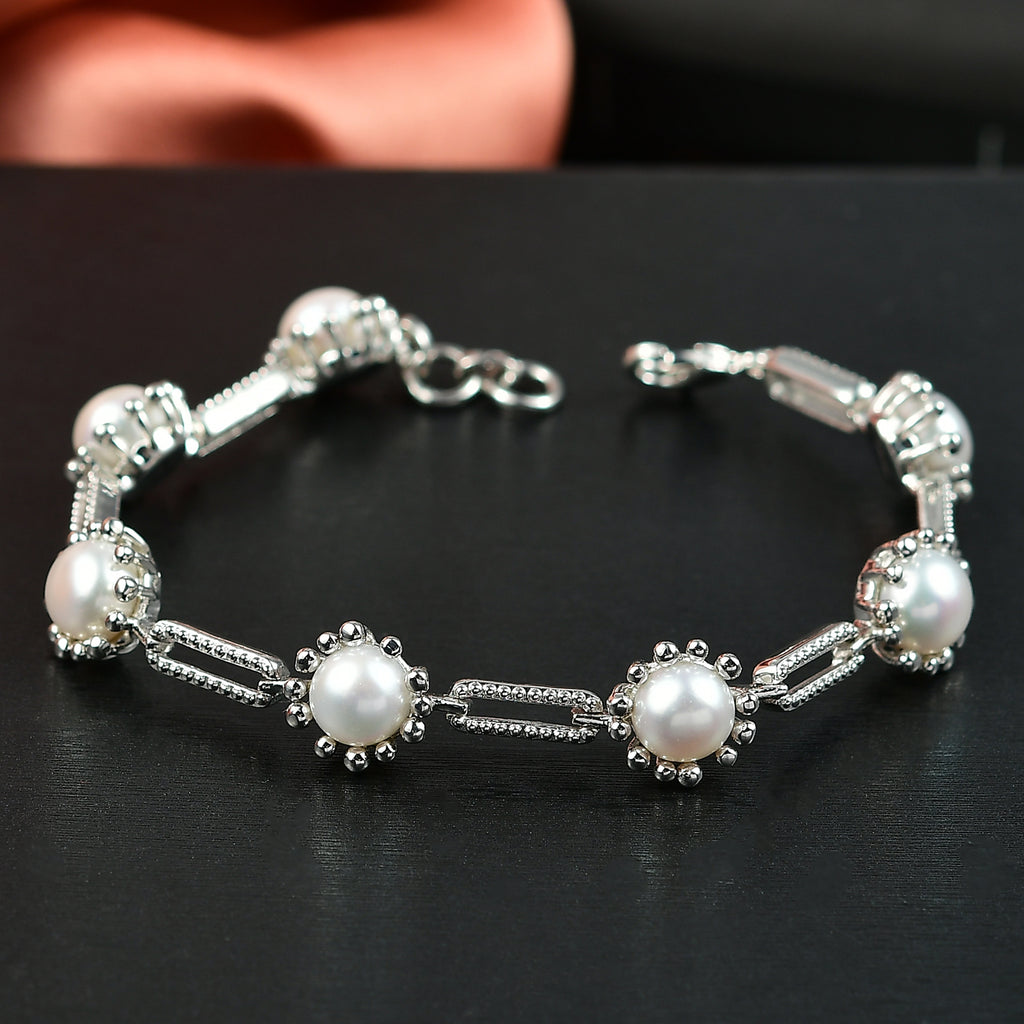 Süßwasser Perle (7.5-8 mm)Armband ca. 19 cm, nickelfreies Messing