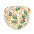 Djoy Kagem Sambischer Smaragd, Weißer Zirkon Ring 925 Silber 750 Gelb Vergoldet (Größe 17.00) ca. 0,66 ct