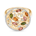 D joy Mehrfarbiger-Turmalin, Weißer Zirkon Ring 925 Silber 750 Gelb Vergoldet (Größe 19.00) ca. 0.99 ct