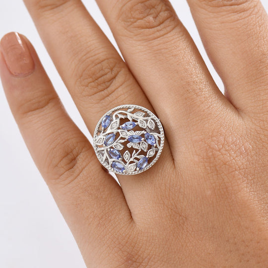 D joy Tansanit, Weißer Zirkon Ring 925 Silber platiniert (Größe 20.00) ca. 0.86 ct